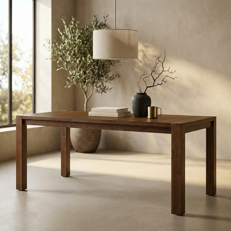Modena Expandable Dining Table – Solid Wood With Slide-Out Leaf, Brown