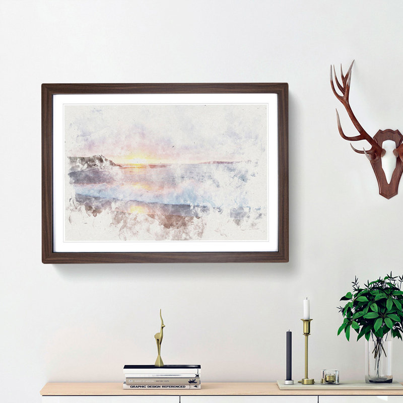 Pacific Coast Sunset - Picture Frame Graphic Art Print, Walnut Framed, 24cm H x 33cm W x 2cm D