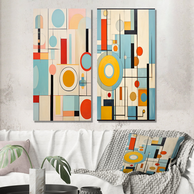 «Mid Mid Century Mod Geometrics», 2 pièces colorées, H 20 po x l 24 po, Toile tendue