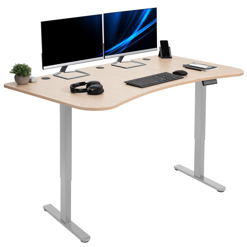 VIVO Electric 63" x 32" Stand Up Desk, E2B1B series, Light Wood/Gray