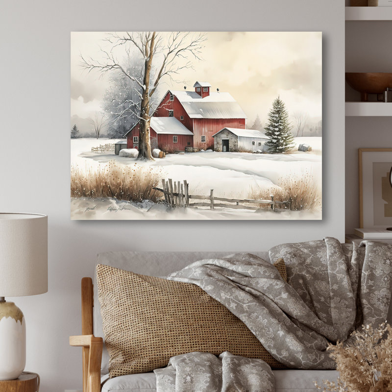 «Yellow Church pendant l'hiver II», art mural paysage religieux, H 24 po x l 32 po x P 1 po, Toile tendue