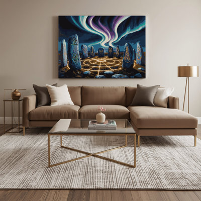SciFi Norse rune stone circle Grey Canvas Wall Art
