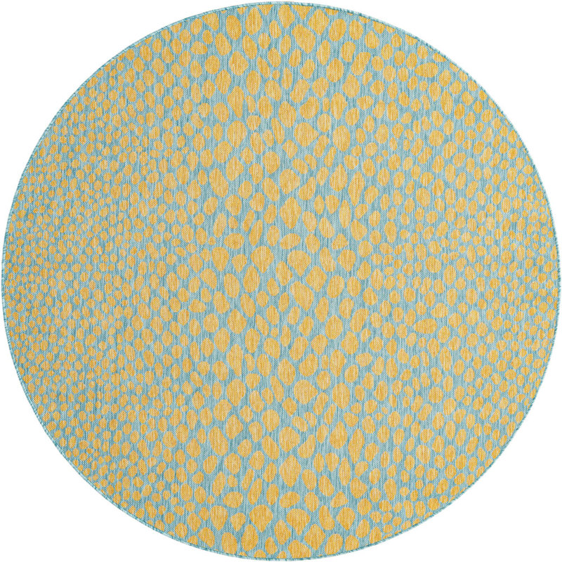 Outdoor Destiny Rug Teal-Yellow Color, Round 6'7"