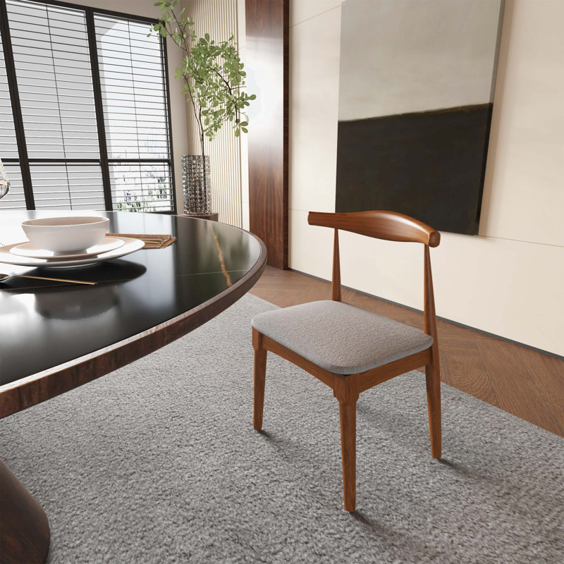 Ensemble de 2 chaises Mid-Century, Tissu gris, Noyer