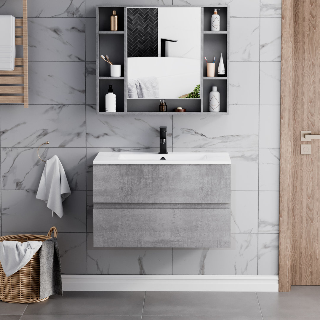 Bitha 30" Modern Wall mounted Bathroom Vanity with Ceramic Sink Top, Faucet, Floating Cabinet, EPA Certified Millwood Pines Base 