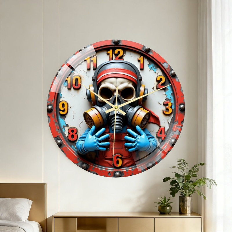 Horloge murale en verre 16 po Skull