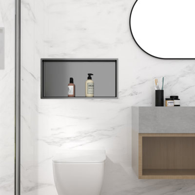 25'' W x 13'' H Bathroom Shower Niche, Stainless Steel Rectangular Wall Niche, Gunmetal Black