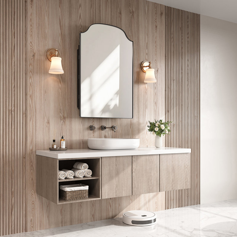 24"x35" Arched Bathroom Medicine Cabinet with Mirror, Wall Mounted Recessed/Surface Mount Storage Cabinet, Black Metal Frame, Easy Installation for Bathroom Vanity