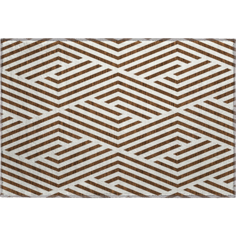 Premium Machine Washable Cerrito AMF550 Brown Rug, Rectangle 1'8" x 2'6"