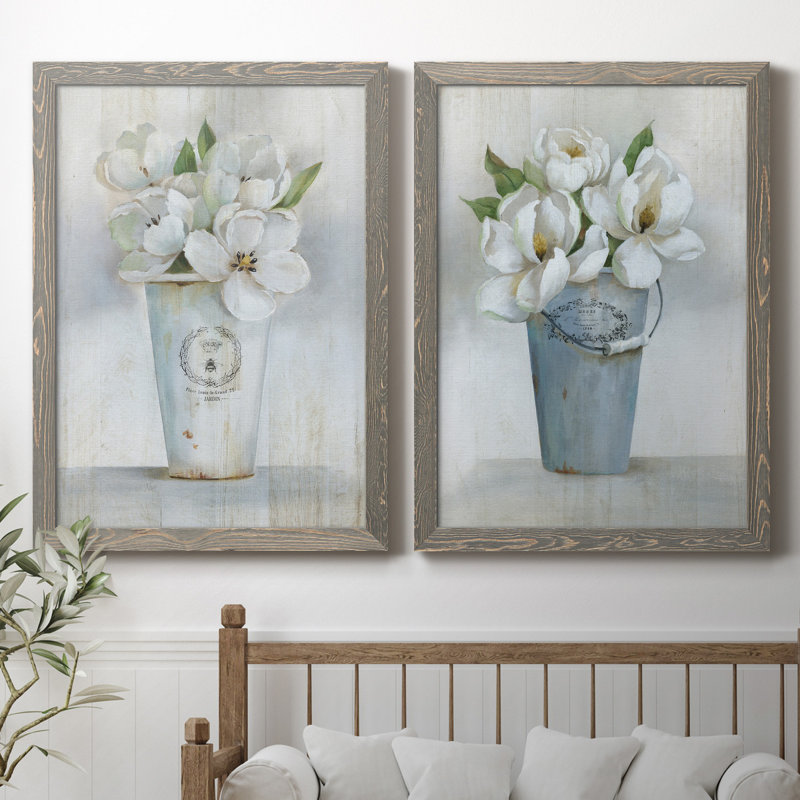 Fleuriste Francais I - ensemble de 2 reproductions d'art, H 44 po x l 31 po x P 1 po, Toile avec cadre gris, Pas de tapis