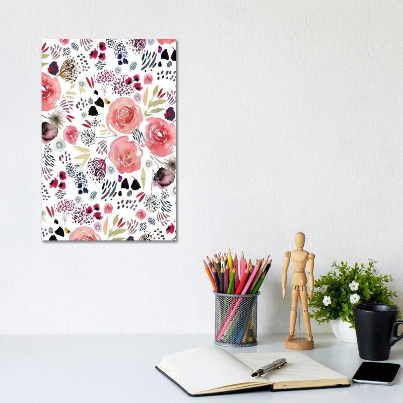 Floral Red And Blue by Leah Straatsma - Wrapped Canvas Print, 20.32 cm H x 30.48 cm W