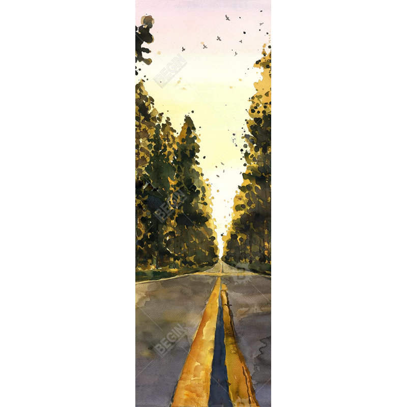 Illustration de Long Road Trees - Toile jaune pour la décoration intérieure