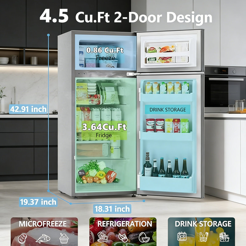 Compact 4.5 Cu.Ft. Double-Door Mini Fridge with Adjustable Removable Shelves, Perfect for Apartment, Dorm, or Office, Black
