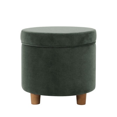 Gio Storage Ottoman, 19 Inch Round Lift Top, Velvet Fabric by Benjara