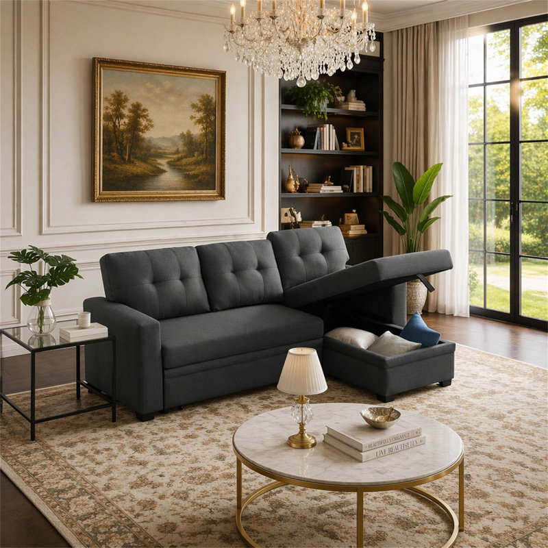 Canapé modulaire rembourré avec méridienne, Dark Grey