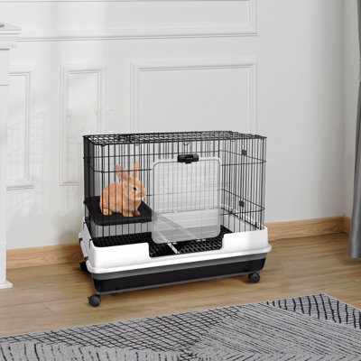 2-Level Small Animal Cage Rabbit Hutch With Wheels, Removable Tray, Platform And Ramp For Bunny, Chinchillas, Ferret