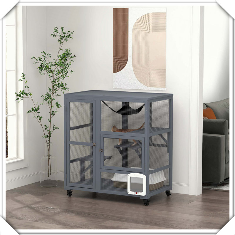 Hamac pour chat en bois avec roulettes