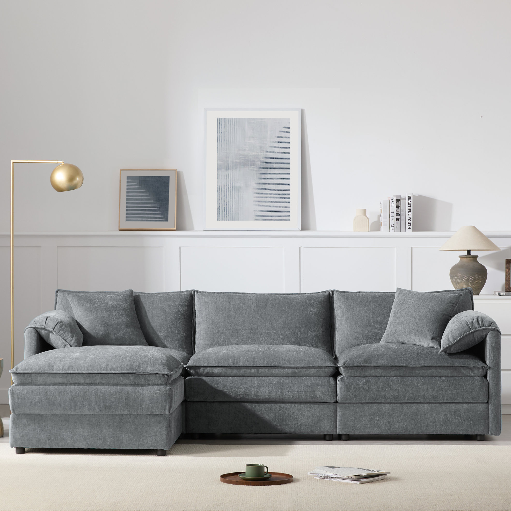 Latitude Run® Chenille U Shaped Sectional With Soft Fabric, 6 Seat ...