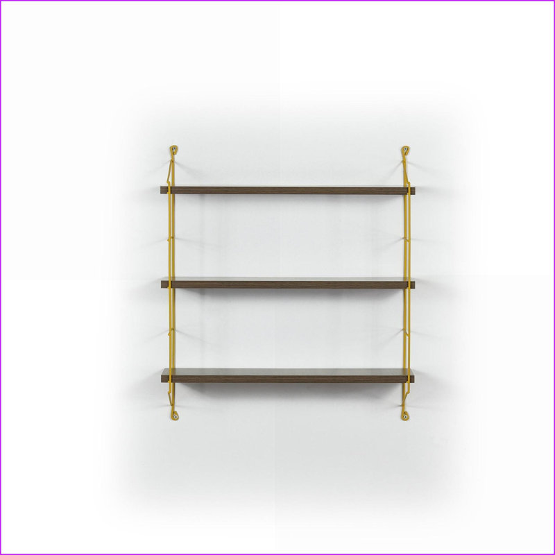 Modern 3-Tier Wall Shelf | Walnut Brown &amp; Lemon Yellow | Wall-Mounted | Walnut | Open Back