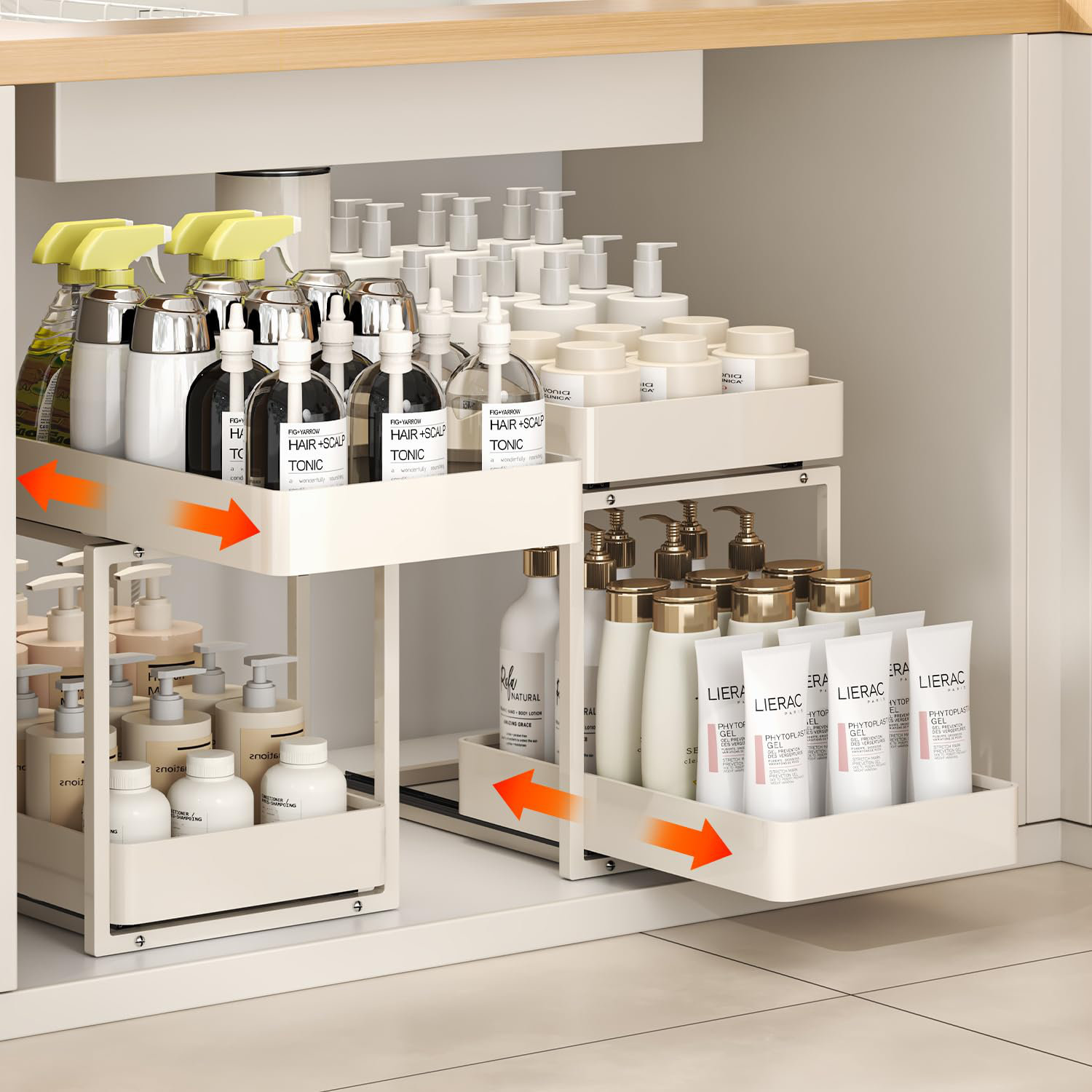 FEIYAN 2 Tier Under Sink Cabinet Organizer, Metal Storage Under Cabinet ...