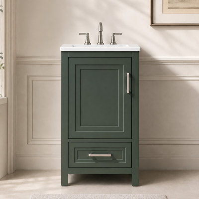 18 Inch Solid Wood Freestanding Bathroom Vanity with Top, Green, Full Assembled
