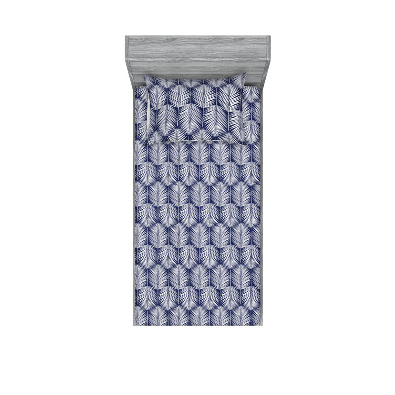 Microfiber Floral Sheet Set, Twin XL Sheet Set + 1 Pillowcase, Navy Blue