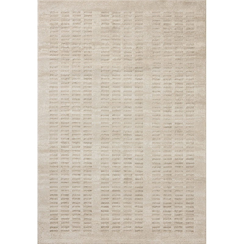 Ivory and Beige Geometric Pattern Rectangular Area Rug