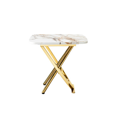 Fashion-forward Square Side Table With Marble Finish Surface And Gold Stainless Steel Base Contemporary Coffee 23.22-inch Diameter Pattern Top