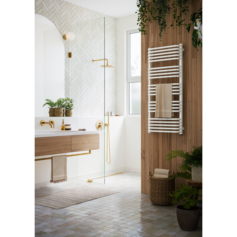 Alex One Electric Towel Rail, 1140cm H x 50cm W x 132cm D, White, Curved Towel Rail