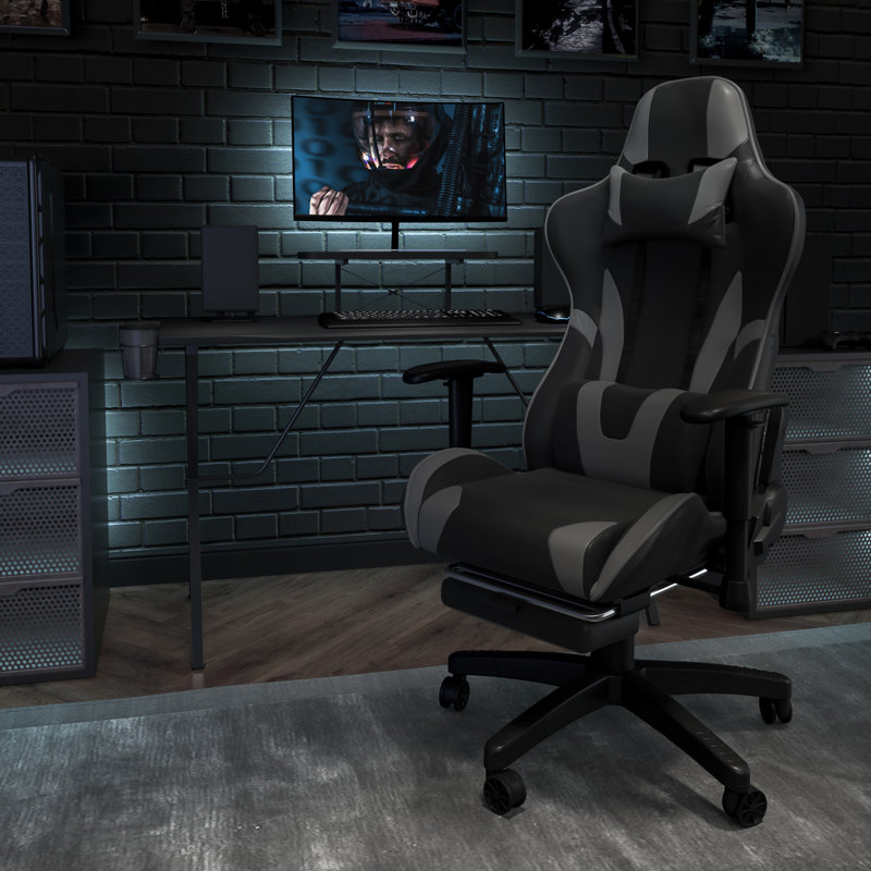 Fauteuil de jeu et de course pivotant en simili cuir pour salle de bain, Gris