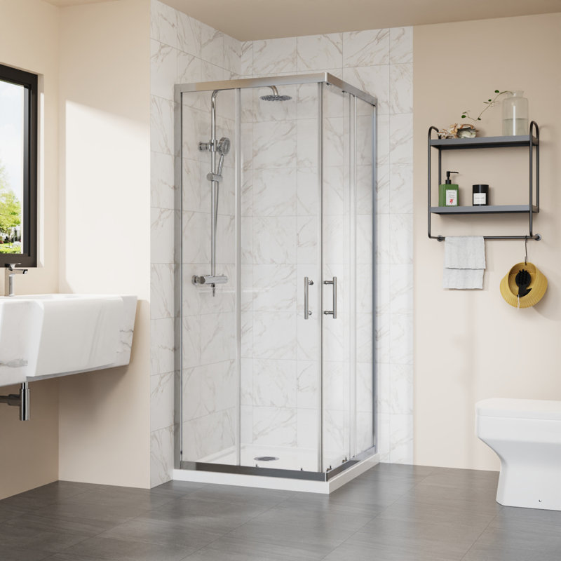 76cm x 76cm x 190cm Corner Entry Shower Enclosure, Chrome