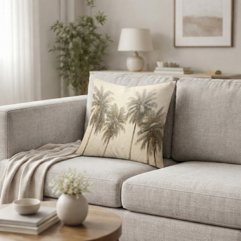 Coussin décoratif vert traditionnel - Minimalisme vintage tropical tranquillité palmiers I, H 18 po x l 18 po
