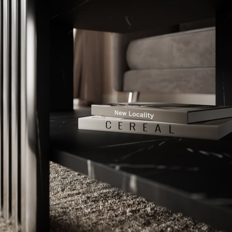 Four Leg Coffee Table with Storage, Silver, Black, Marble