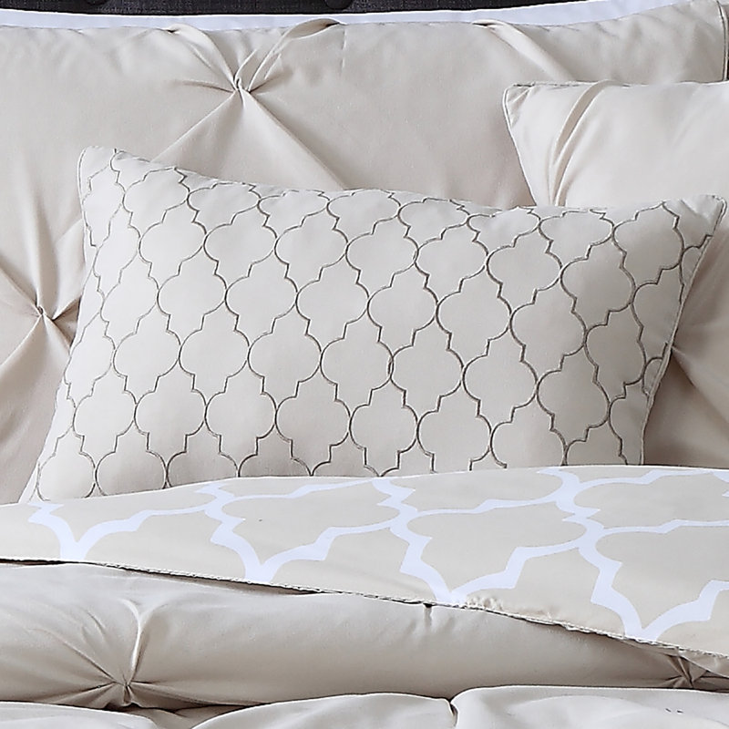 Ensemble d’édredon réversible, Édredon très grand, 2 taies décoratives et cous, Taupe