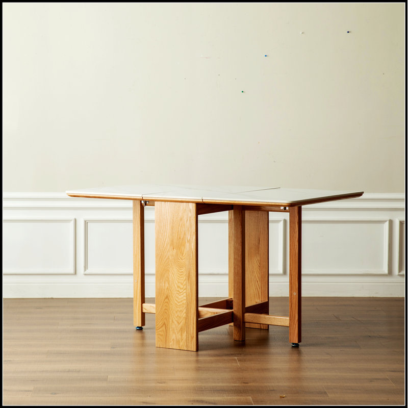Table de salle à manger avec pieds en chêne massif naturel et plateau en faux rocher pour 4 à 6 personnes