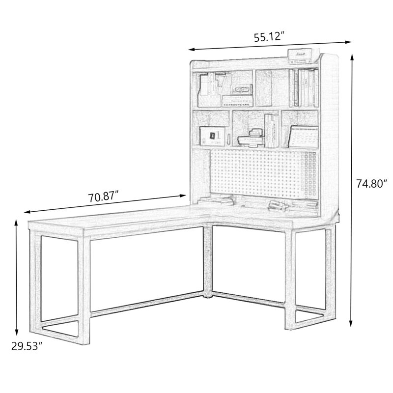Bureau rectangulaire en bois massif brun clair, H 29,53 po x l 70,87 po x P 55,12 po, Retour à droite