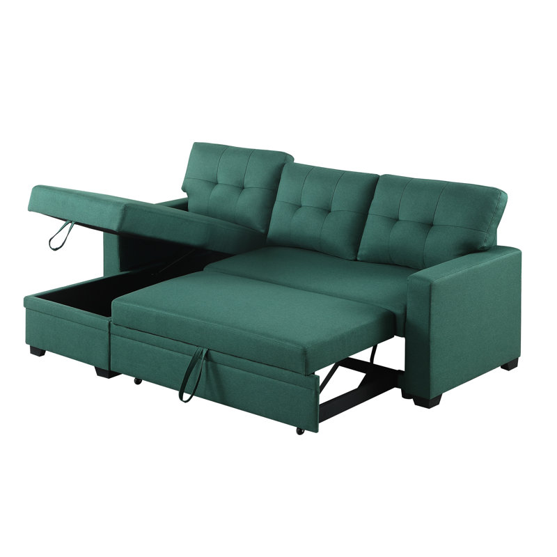 Canapé-lit modulaire en lin avec méridienne et rangement, Vert