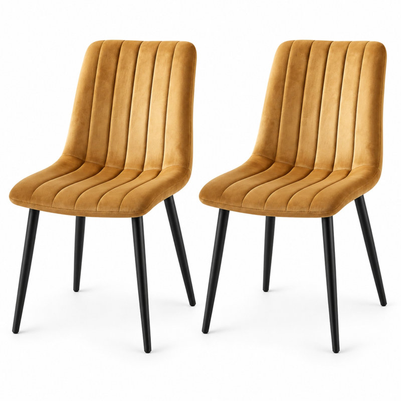 Modern Oira Brown Velvet Dining Chairs Set of 2 Brown Kursi Chair Set Dining Room Furniture