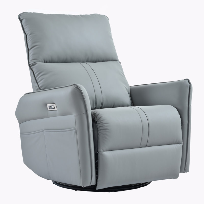 Ijahnae Faux Leather Swivel Power Recliner, Power - Push Button Incorrect, Blue/Gray Incorrect