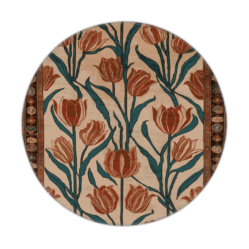 Tapis d'intérieur et d'extérieur brun Persian, Rond 5 pi