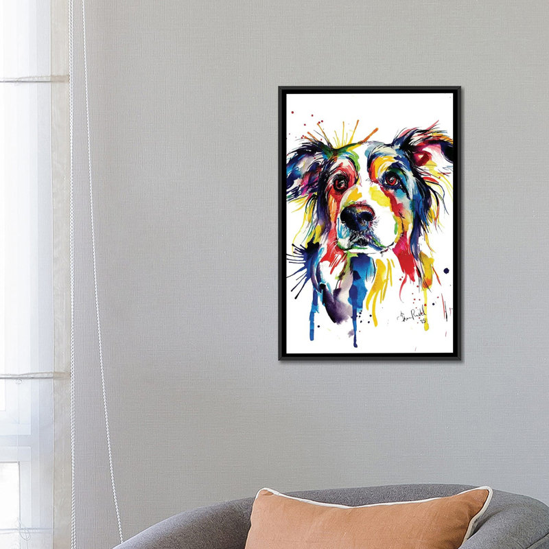 « border collie », impression sur toile, H 26 po x l 18 po x P 1,5 po, Toile avec cadre noir, Pas de tapis