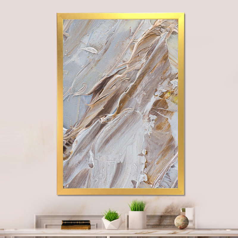Abstrait beige brossé brun - reproduction de cadre photo sur toile, H 32 po x l 16 po x P 1 po, Cadre photo doré