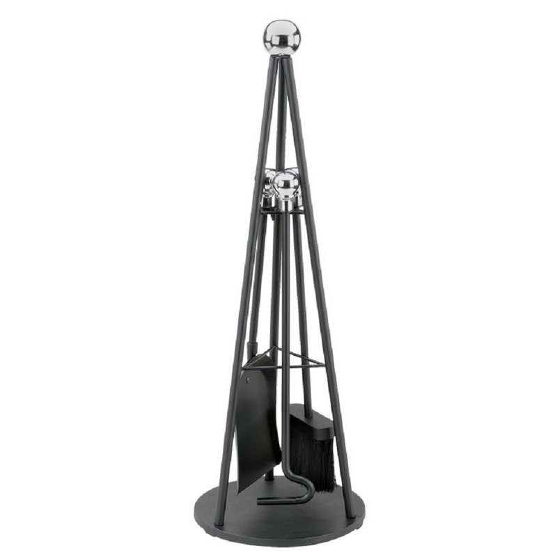 Steel Fireplace Tool Set, Black/Chrome