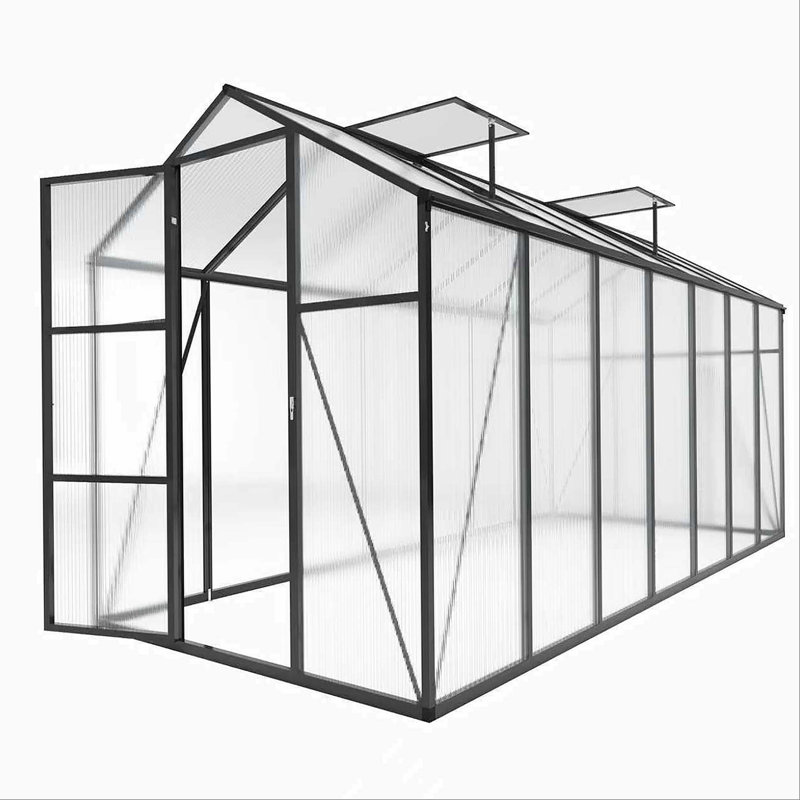 6X8 FT Polycarbonate Greenhouse Raised Base And Anchor Aluminum Heavy Duty  Greenhouses, 6.4' H x 6.2' W x 10.2' D, Black