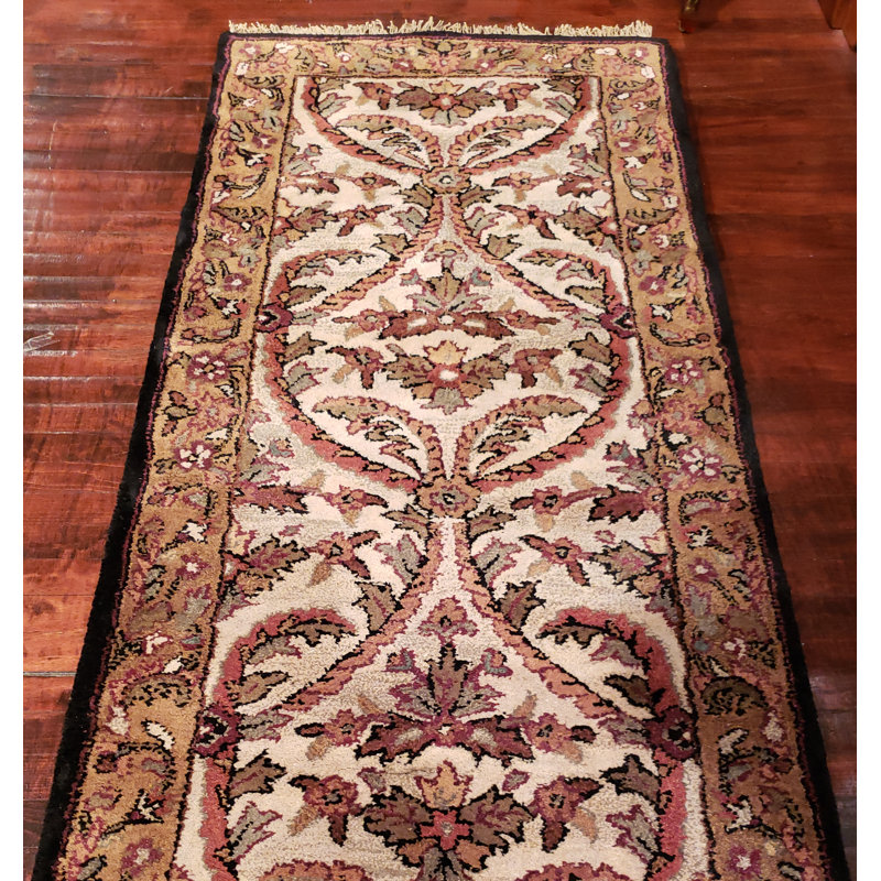 Tapis beige / doré en laine touffeté à la main Mastropietro, Tapis de couloir 2 pi 6 po x 8 pi