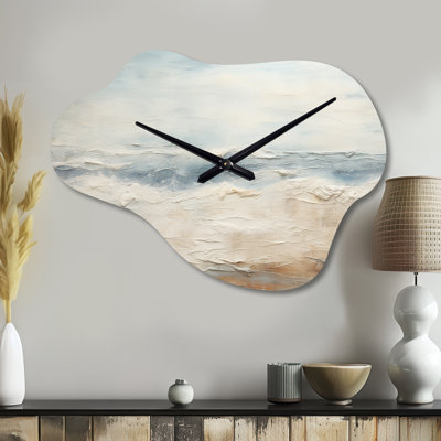 Modern Coastal Beige And Grey River - Ocean Unique Shape Metal Wall Clock, Beige Freeform Clock Print