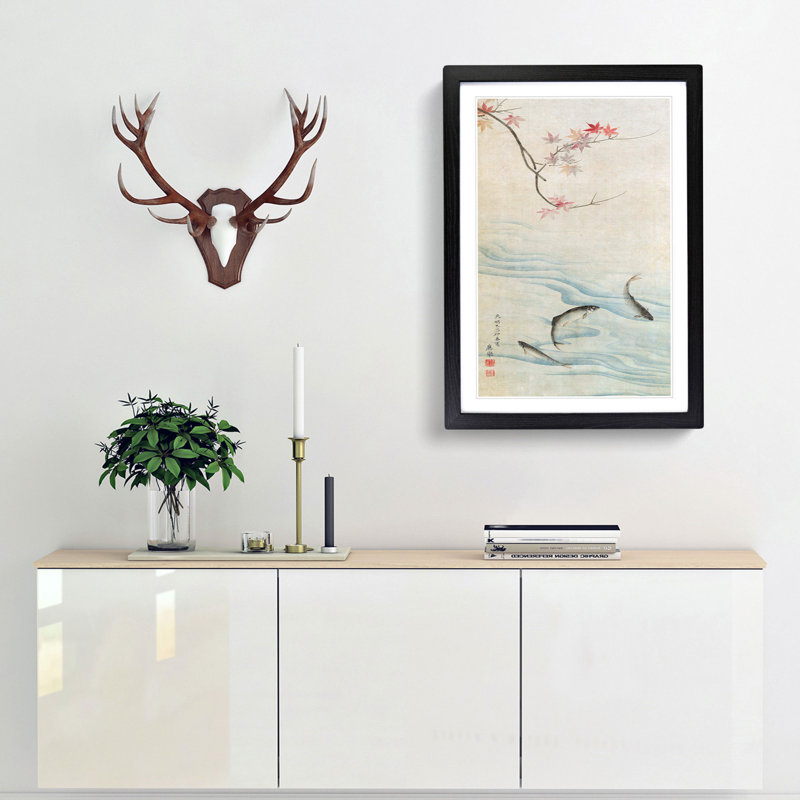 Fish in the Autumn by Maruyama Okyo - Picture Frame Art Print, Black Framed, 36cm H x 27cm W x 2cm D