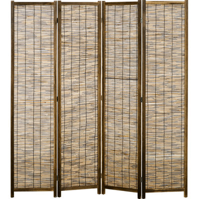 Paravent portable 5,5 pi, écran d'intimité 4 panneaux. Tissé, en bois et pratique pour les écrans pliants de bureau portables. Tissé à la main, chambre à coucher murale