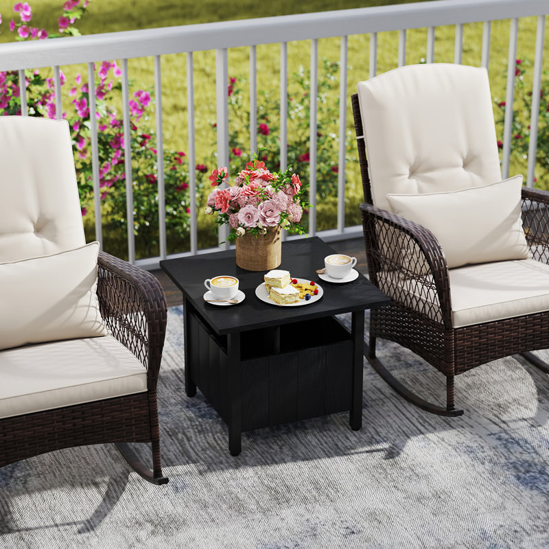 Square Metal Outdoor Side Table With Umbrella Hole , 55cm cm W 55cm cm D