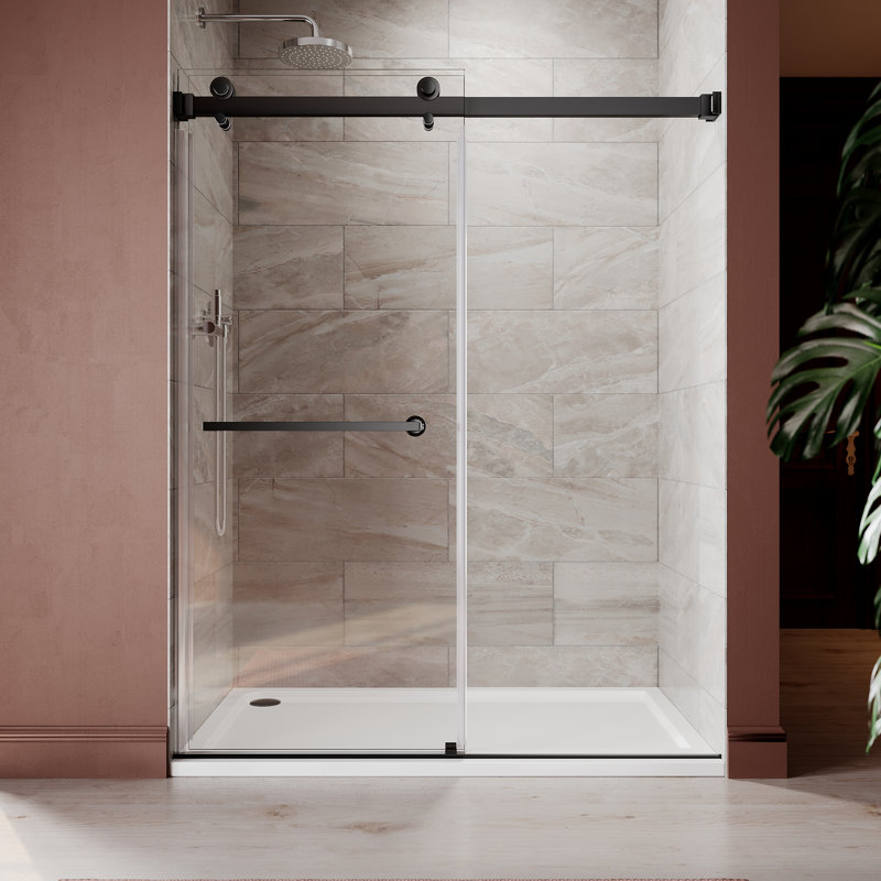 56" - 60" W x 79" H Double Sliding Frameless Shower Door, Black